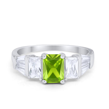 Engagement Ring Radiant Cut Simulated Peridot CZ 925 Sterling Silver